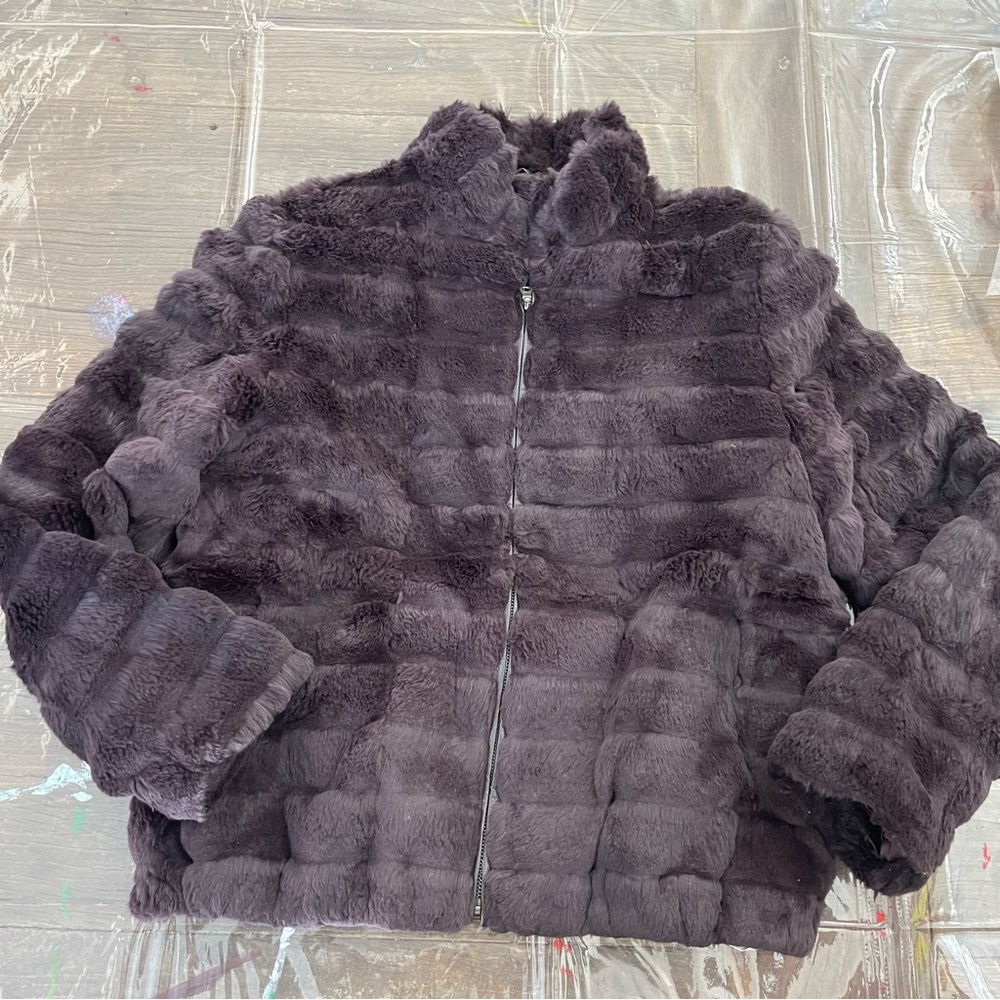LINDA RICHARDS polar deep purple rabbit fur coat. Vintage - Picture 3 of 14